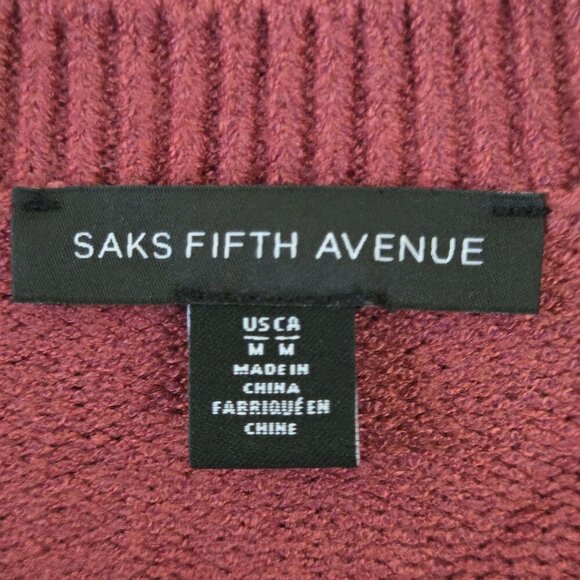 Saks Fifth Avenue Dusty Pink Faux Fur Trim V Neck Sweater Super Soft Size M - Picture 6 of 7